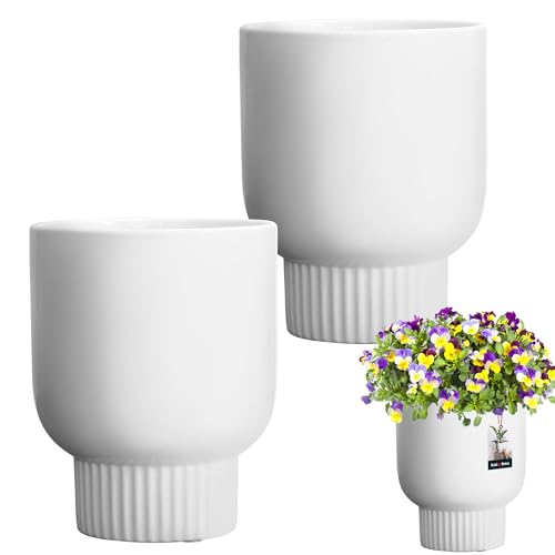 KOTARBAU® 2er Set Keramik Blumentopf ⌀ 12 cm Höhe: 16,5 cm Weiß Blumen Übertopf Blumentöpfe Keramik Blumentopf Keramik Blumenübertopf Keramik Übertöpfe für Zimmerpflanzen Übertopf weiß