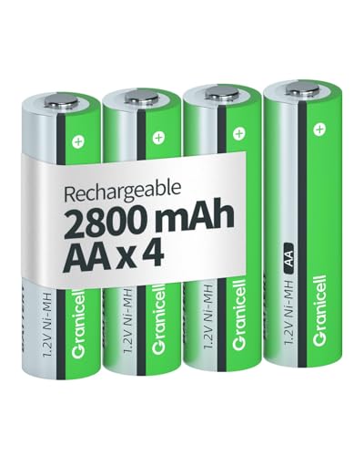 Granicell AA Rechargeable Batteries 2800 mAh High Capacity 1300 Cycle,1.2V NiMH Low Self Discharge AA Battery,4 Pack