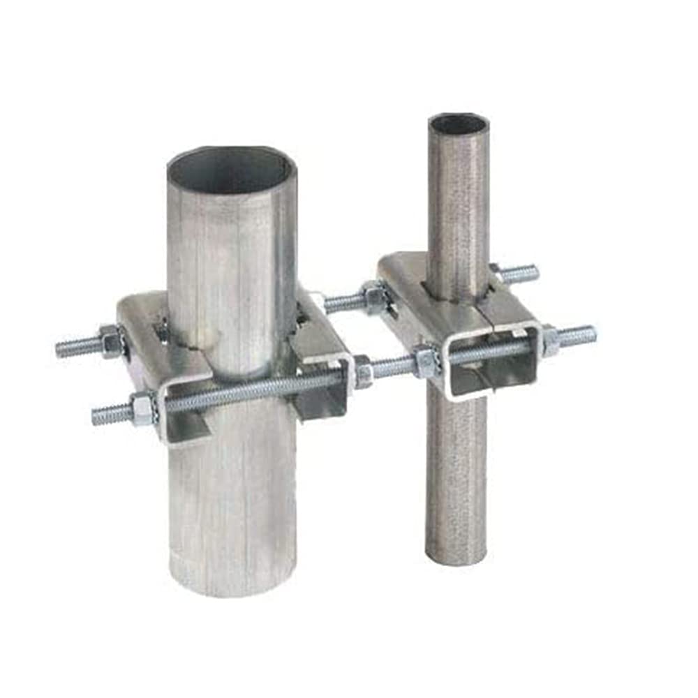 Adjustable three models of heavy duty double mast clamps for outdoor installations on outdoor flagpoles, cameras, weather stations.
