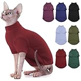 Picture of SUNFURA Turtleneck Sweater for Cat, Sphynx Hairless Cats Shirt Sweaters with Sleeves, Warm and Soft Kitten Pullover Fleece Winter Pajamas Jumpsuit for Puppy, Burgundy S