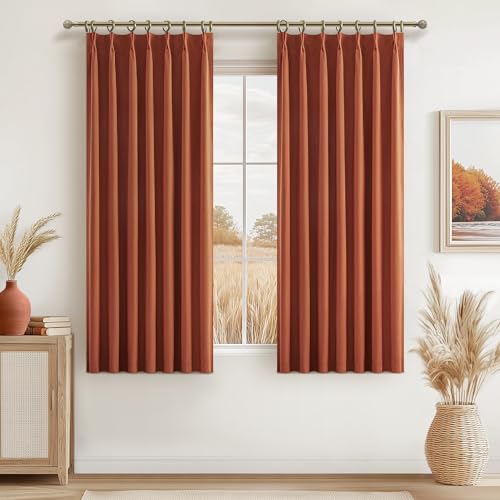 Image of Fall Burnt Orange Curtains Blackout 54 Inches Long 2 Panels Set, Terracotta Autumn Color Decor Retro for Living Room /Bedroom Antique Copper Rust Boho 70s Window Pinch Pleated Linen Drapes (W40 inchxL54 inch)