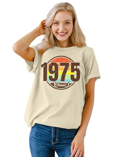 Vintage 1975 Classic Print T-Shirt Retro 50th Birthday Gift Shirt 50rd for Women Letter Print Birthday Party Casual Tee Tops4