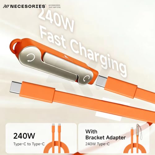 Image of 240W Flat Silicone Type C Cable with Detachable Mobile Stand | 1.5M | Tangle Free | 480Mbps | Multi-Angle | Keychain |Compatible with Laptop iPad Samsung OnePlus iPhone 16