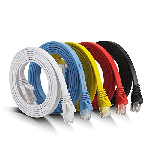 Cat 6 Ethernet Cable 10 feet- Snagless Ethernet Patch Cable with Rj45 Connectors– Pack of 5 (White/Black/Blue/Red/Yellow)