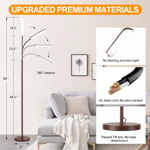 Image of marctronic Vintage Brown Floor Lamp, 18W 1800LM Super Bright LED, Stepless Dimmable & Timer, Eye-Caring Reading Lamp for Living Room /Bedroom /Office