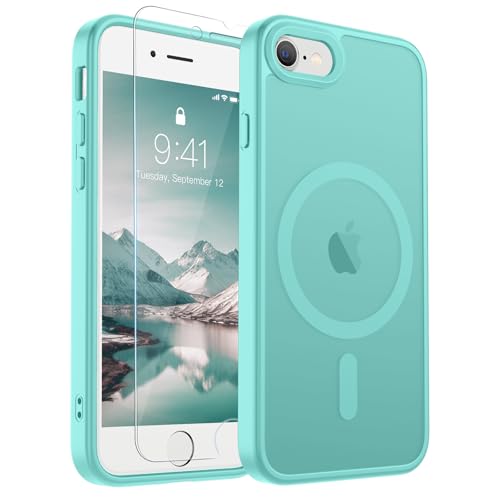 Image of SUPFINE Magnetic for iPhone SE Case 2022 (3rd) /2020 (2nd), iPhone 8 Case (Compatible with MagSafe) (Military Grade Drop Protection) Slim Translucent Matte Phone Case,Blue Green