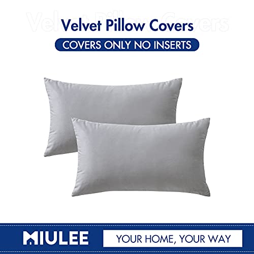 Image of MIULEE Pack of 2 Greyish White Velvet Throw Pillow Covers 12x20 Inch Soft Solid Decorative Set Lumbar Cushion Cases for Spring Couch Sofa Bedroom