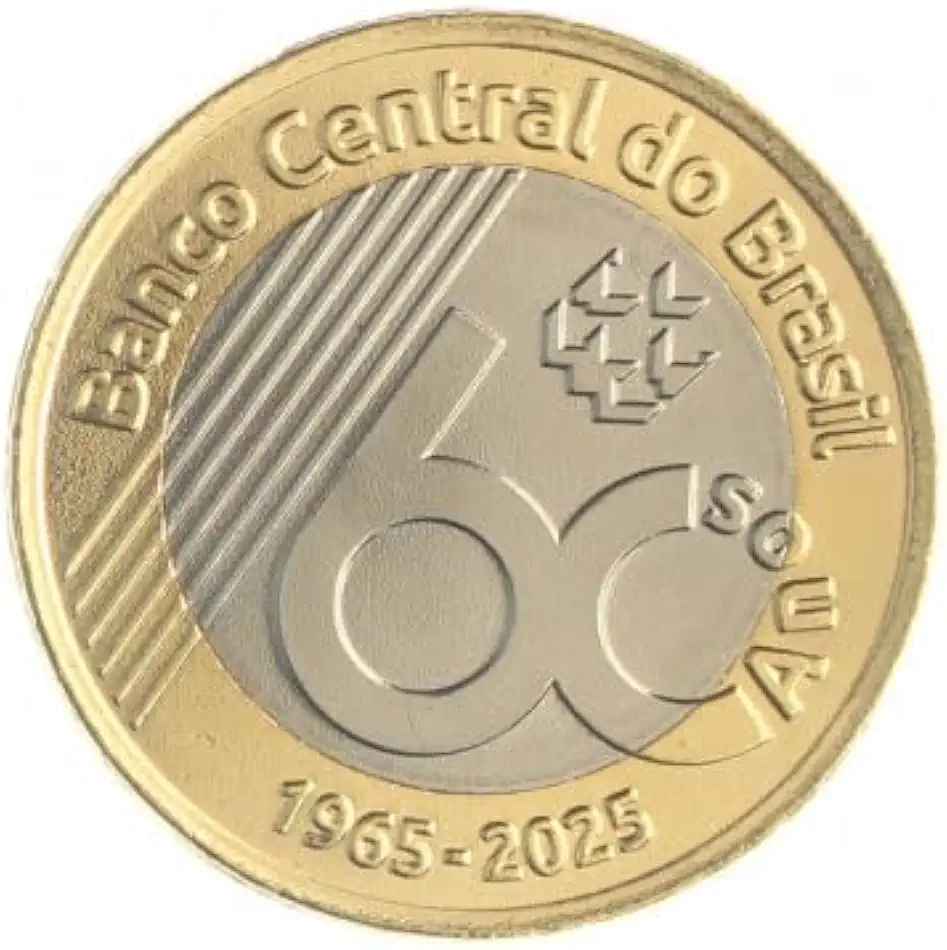 Moeda Comemorativa 1 Real 2025 dos 60 anos do Banco Central do Brasil Edição Especial