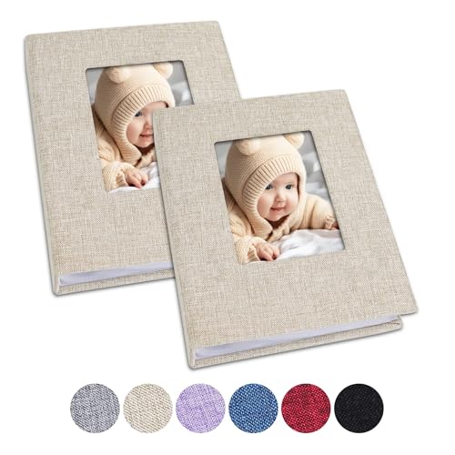 Image of Vienrose Small Baby Photo Album 4x6 Photos, 2 Pack Linen Cover Mini Photo Book, 26-Page Holds 52 Pictures, Artwork or Postcards Storage