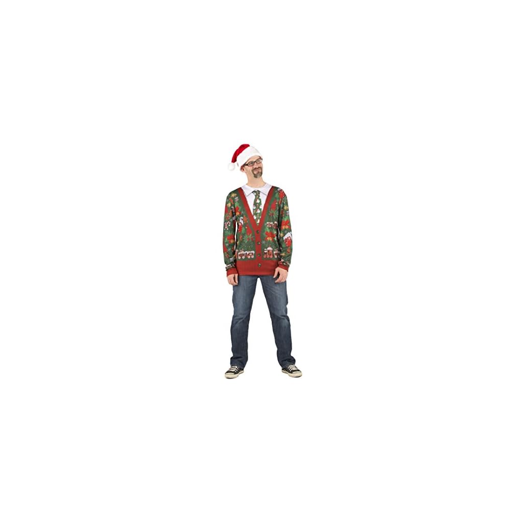 Faux Real Mens 3D Photo-Realistic Ugly Christmas Sweater Long Sleeve T-Shirt