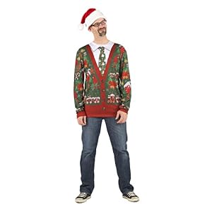Faux Real Mens 3D Photo-Realistic Ugly Christmas Sweater Long Sleeve T-Shirt