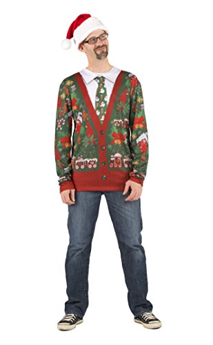 Faux Real Mens 3D Photo-Realistic Ugly Christmas Sweater Long Sleeve T-Shirt