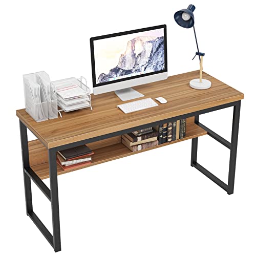 Gr8 Home Wooden Metal Computer Desk Writing Study PC Laptop Table Home Office Workstation With Storage Book shelf (Oak)