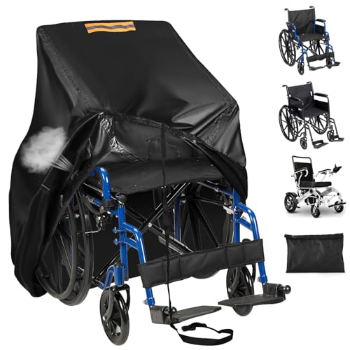 Funda para silla de ruedas eléctrica, fundas para sillas de ruedas 420D resistentes con ventilación de aire, tira impermeable, asa de tira reflectante, funda protectora para exteriores para viajes y