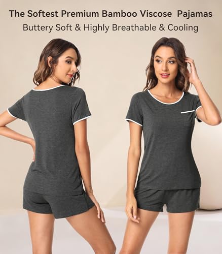 Image of WiWi Viscose from Bamboo Pajamas Set for Women Super Soft Short Sleeve Cooling Summer Plus Size Pjs Sets Sleepwear S-4X