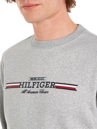 Tommy Hilfiger Herren Sweatshirt Rundhalsausschnitt, Grau (Light Grey Heather), 3XL – Ansicht 2