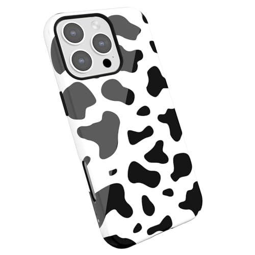 LoeoeL for iPhone 16 Pro Case Cow Print, Girly Cute Cow Pattern Phone Case for Women Girls, Thin Slim Hard Shell Plastic Phone Cover, Luxury Aesthetic Trendy Retro Chic Animal Print Design, Black