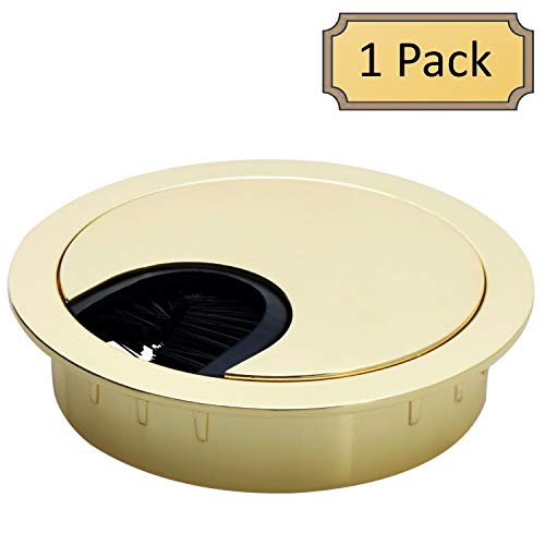 Polished Brass Metal Cable Grommet | 2 Piece "Lock in" Feature with "Brush" Opening for Management of Office & Computer Desk Wires | 60mm (2 3/8") Hole Opening | 1 Pack by Desunia - Image 3