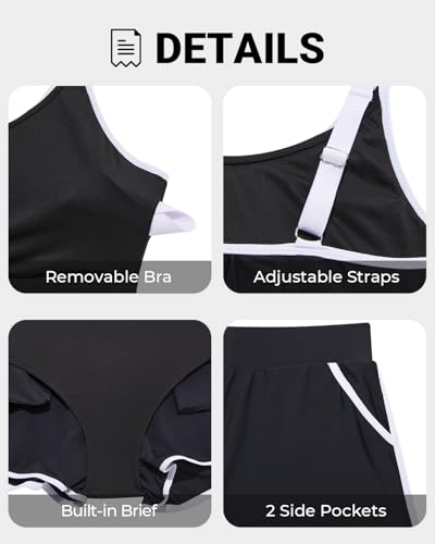 Image of Holipick Blouson Tankini Swimsuits for Women - Two Piece Tummy Control Bathing Suit with Shorts Modest Swimwear