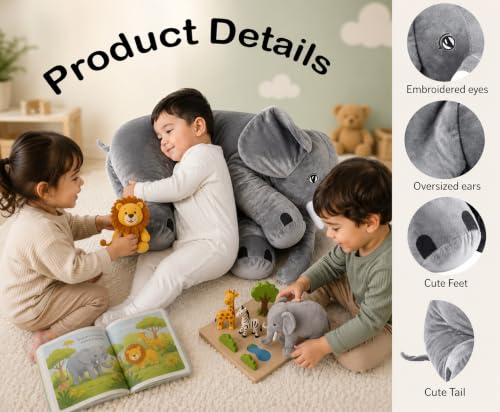 Image of 60cm Elephant Soft Toy, Big Size Fibre Filled Stuffed Animal Plush Hugging Toy for Kids | Hugging Soft Toy for Kids boy Girl Birthday Gift