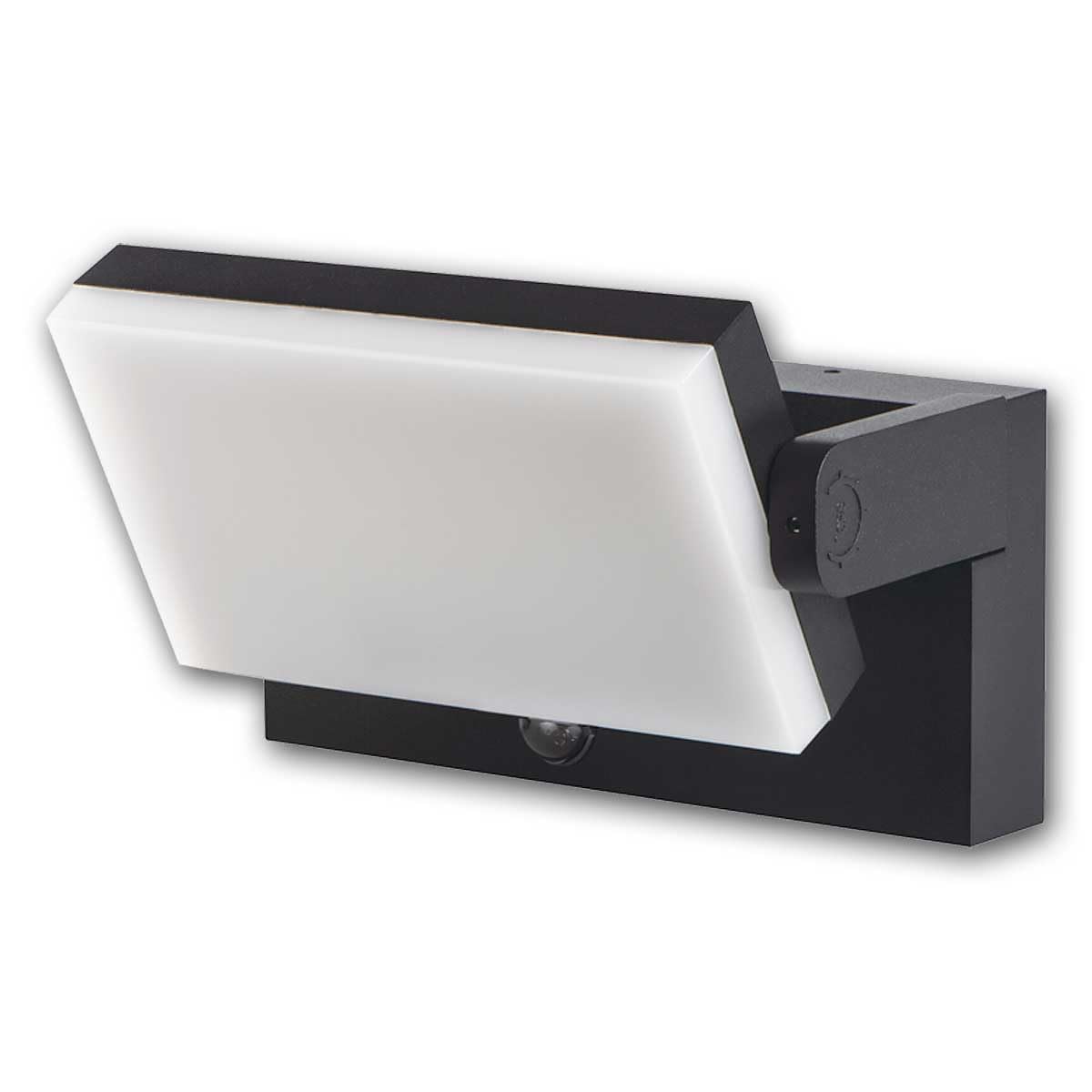 Applique murale extérieure LED XERTO avec détecteur de mouvement – ​​Éclairage de façade extérieur LED 20 W, CCT 3000 K/4000 K/6500 K, orientable à 320°, 1800 lm, IP44, aluminium noir