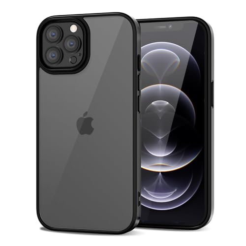 LoeoeL for iPhone 12 Pro/ 12 Case Clear, Transparent Hybrid 12 Pro/ 12 Phone Case [Hard Plastic & Soft Silicone Bumper] Acrylic Non Yellowing Thin Slim Protective Cover for Women, Black