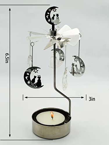 Rotary Candle Holder Spinning Candleholder Metal Small Gift (Moon+Cat) #TOP1