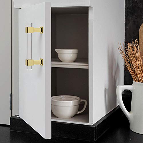 Knobelite 15 Pack Kitchen Cabinet Handles, 3 Inch Hole Center Clear Acrylic Cabinet Pulls, Gold Zinc Alloy Base, Modern Drawer Pulls For Kirtchen And Bathroom Cabinets #TOP4