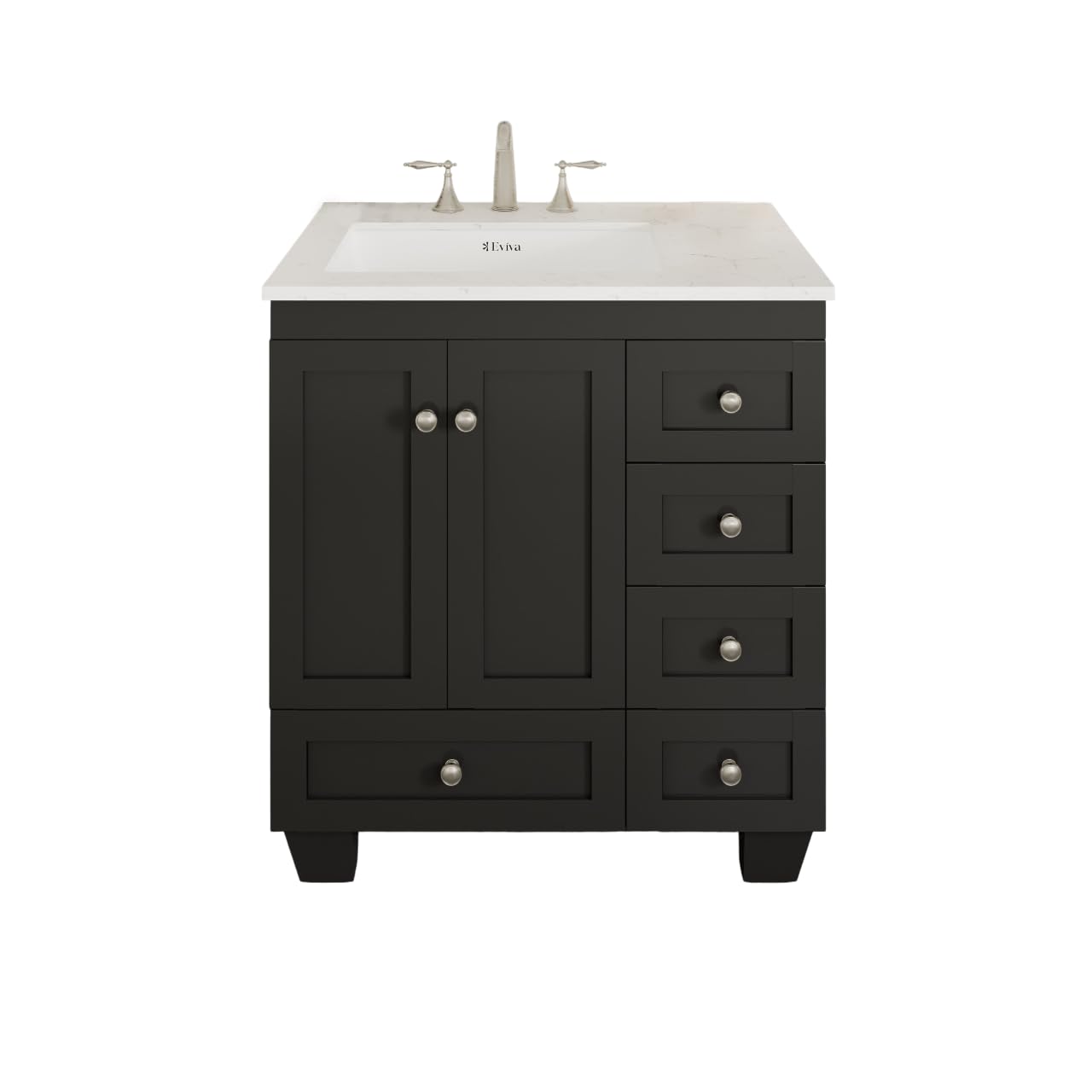 Eviva Acclaim 30 in. Espresso Single Sink Bath Vanity with Carrara Quartz Top and Undermount Porcelain Sink