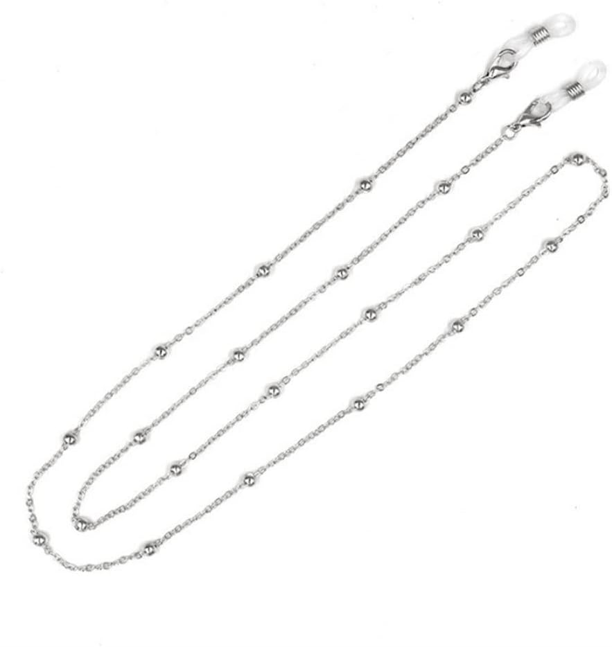 HOOENG Eyeglass Strap Glasses Lanyard for Women Metal Beaded Neck Chain Simple Fashion Glasses Cord Sunglass Straps (Color : Silver, Size : 1)