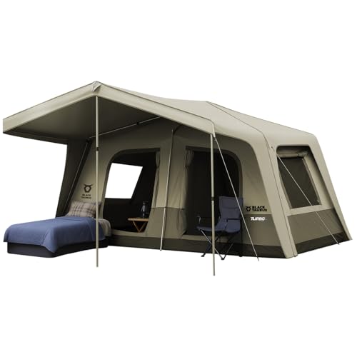 Black Taurus Turbo Heavy-Duty Camping Tent – Quick-Setup 4-Season Family Tent with Waterproof 150D Shell & Instant Frame – Choose Capacity (HD 300/HD 450) & Color (Beige, HD 450)