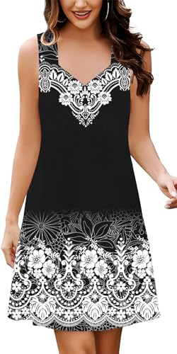 Image of SAUKOLE Summer Dresses for Women Casual Sleeveless Tank Dress Fashion V Neck Flowy Short Sundress