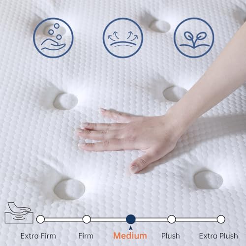 Image of Full Size Mattress, 10 Inch Luxury Full Mattress in a Box, Cooling Memory Foam Mattresses with Individual Pocket Coils, Pressure Relief, Medium Firm, Fiberglass Free, 365-Night Trial
