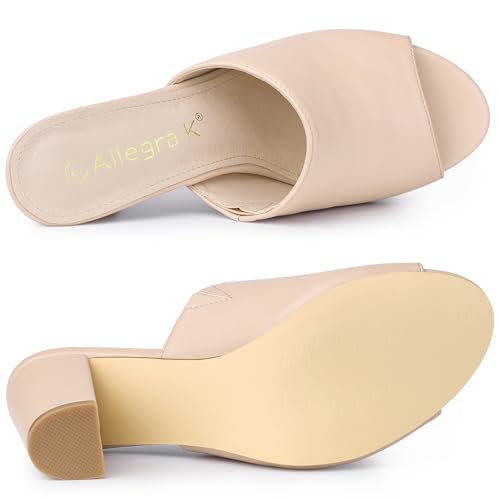 Allegra K Allegra K Women's Slip on Block Heel Beige Slide Sandals 7 M US