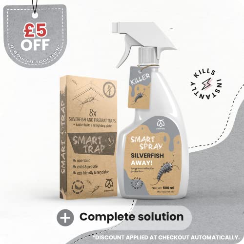 Silverfish Smart Trap – 8 Sticky Traps with Food Bait & Light Attractants – Effective Silverfish Catcher & Firebrat Monitor – Alternative for Silverfish Killer and Repellent