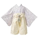 [regalo] ベビー 袴 ロンパース 80～90cm 女の子 男の子 和装 フォーマル 赤ちゃん お宮参り 百日祝 初節句 花恋 かれん (前タイプ：レスティエクリュ, 70)