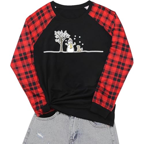 Christmas Shirts for Women Christmas Tree Tee Shirts Holiday T-Shirts Christmas Tops Family Xmas Snowman Clothing - Image 3