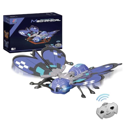Image of Mechanical Butterfly Remote Control Drone, Flying Toy with LED Lights, Rechargeable Battery, Blue, for Age 8 and Above, Pack of 1