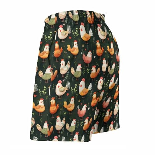 Hawaiian Shorts for Men - Comfy Cute Colorful Chickens Print Mens Swim Trunks Bathing Suits with Mesh Lining4
