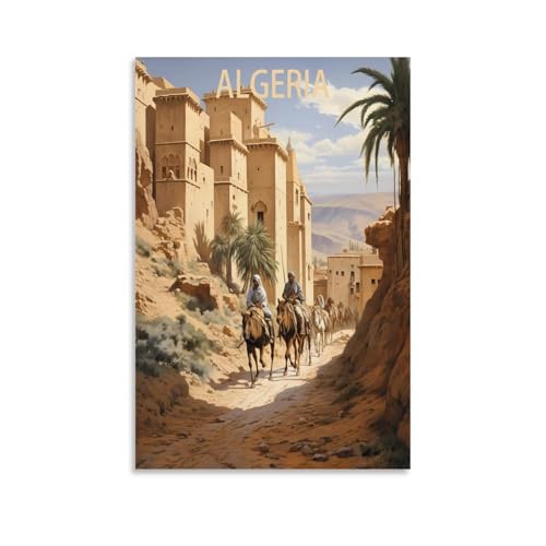 Poster de voyage vintage Alger Algérie, arbre 20 x 30 cm, affiche sur toile pour décoration d'intérieur, salle de bain, chambre à coucher, bureau, salon