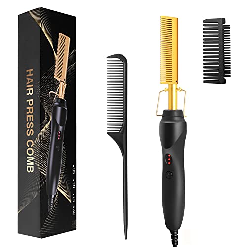 Hot Comb - FITNIUBI Hot Comb Hair Straightener, Electric Heating Comb, Portable Travel Anti-Scald Beard Straightener Press Comb, Ceramic Pressing Comb for Black Hair, Curling Iron Heated Brush