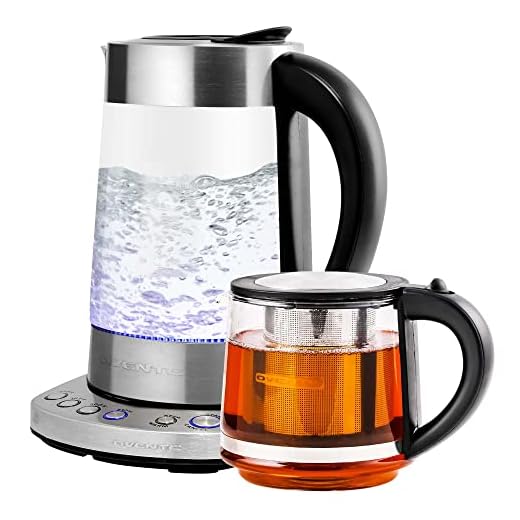 Ovente Glass Electric Kettle Hot Water Boiler 1.7 Liter ProntoFill Tech Portable Kettle w/ Set Temperature Control, 1500W Keep Warm BPA Free w/ Stainless Steel Base - KG733S + Glass Tea Pot Infuser