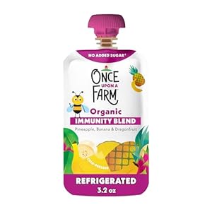 Once Upon a Farm Organic Pineapple Banana Dragon Fruit Immunity Blend Kids Snack, 3.2oz Pouch