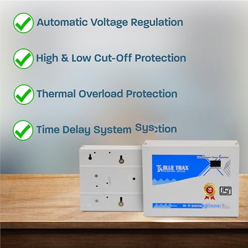 Image of BLUETRAX 5 KVA 4000W Copper Voltage Stabilizer | 140V-300V | Hanging | Automatic Digital | for 2 Ton AC & 2HP Pump | ISI Certified | 10 Years Warranty | Grey