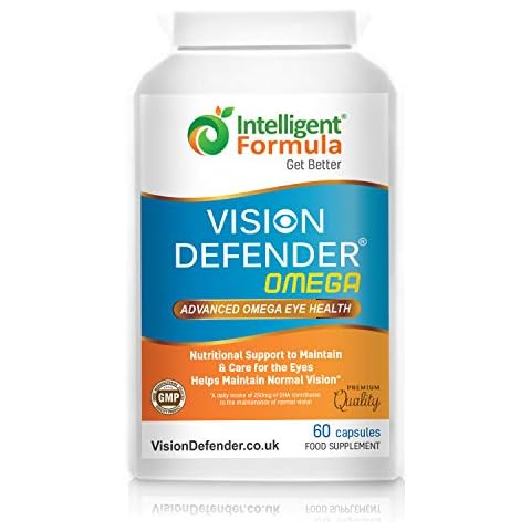 VISION DEFENDER OMEGA Eye Supplement: Care and Relief for Dry Eyes, Improve Eye Health- High Strength 1000mg Pure Omega-3 Fish Oil (400mg EPA, 200mg DHA per capsule)+Vitamin E (60 Softgels) Made in UK Cover