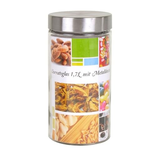 Vorratsglas 1,7 Liter mit Metalldeckel Frischhaltedose Vorratsdose Glasbehälter