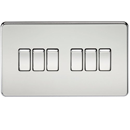 Knightsbridge SF4200PC Screwless 10 A 6-Gang 2 Way Switch, Polished Chrome