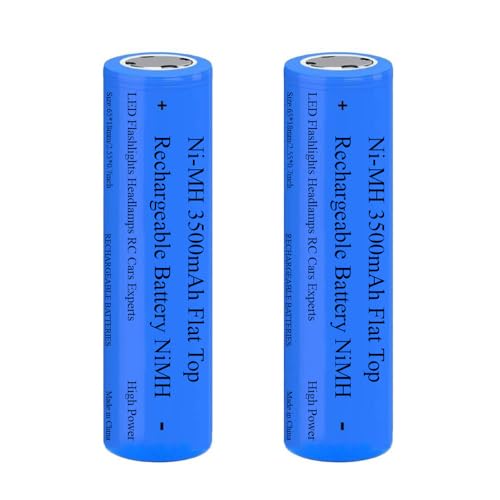 2 Pack 3500 mAh Battery Ni-MH NiMH Flat Top Rechargeable Batteries High Capacity Long Lasting Battery for LED Flashlight Headlamp Mini Fan RC Car Doorbelll with Storage Box