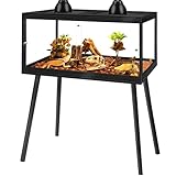 PROLEE Bearded Dragon Tank with Leg,Tempered Glass Lizard Tanks and Reptile Enclosure,Up to 78 Gallon Reptile Tank with Metal Mesh and Lockable Door for Snakes,Chameleon (Black, 60Gallons,40inch)