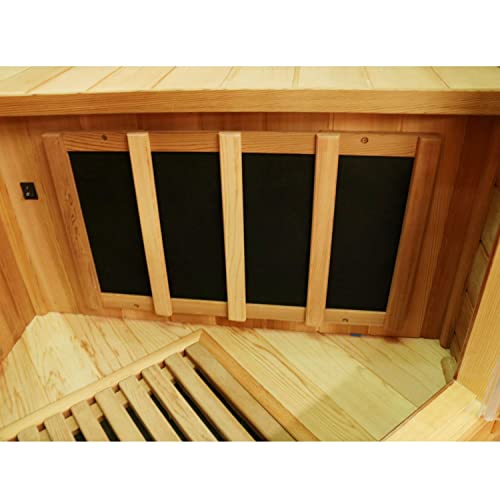 Dewello Infrarotkabine Infrarotsauna LAKEFIELD PRO 120×120 inkl. Duo Strahler, Vollspektrumstrahler, Bodenstrahler Hemlockholz & Zedernholz, LED- Farblicht, Bluetooth, FM, MP3, USB-9
